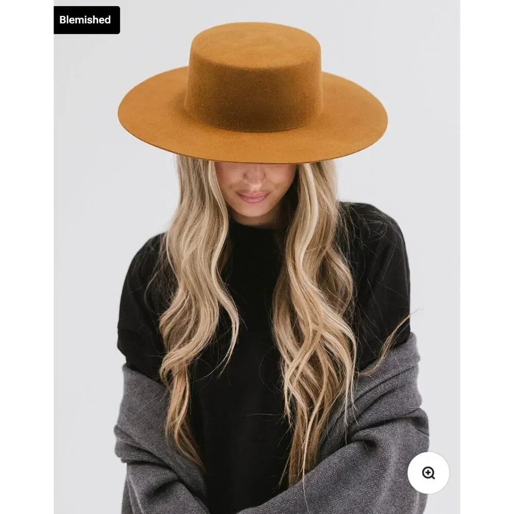 Gigi Pip Hat 57 S/M Dahlia Boater Hat Brown Australian Wool Western Rancher